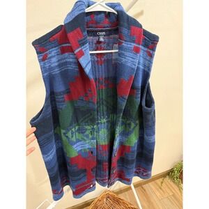 Chaps Southwestern Aztec Sweater‎ Vest 2X Shawl Collar Vintage 90s Grandpa Core